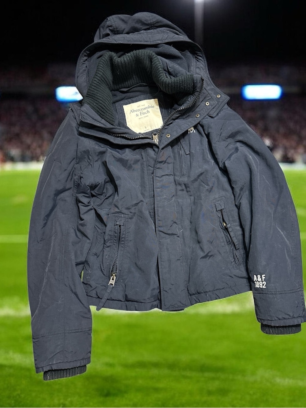 Abercrombie & Fitch Men's Dark Navy Field Jacket with Zip Pockets Size Large ❤️